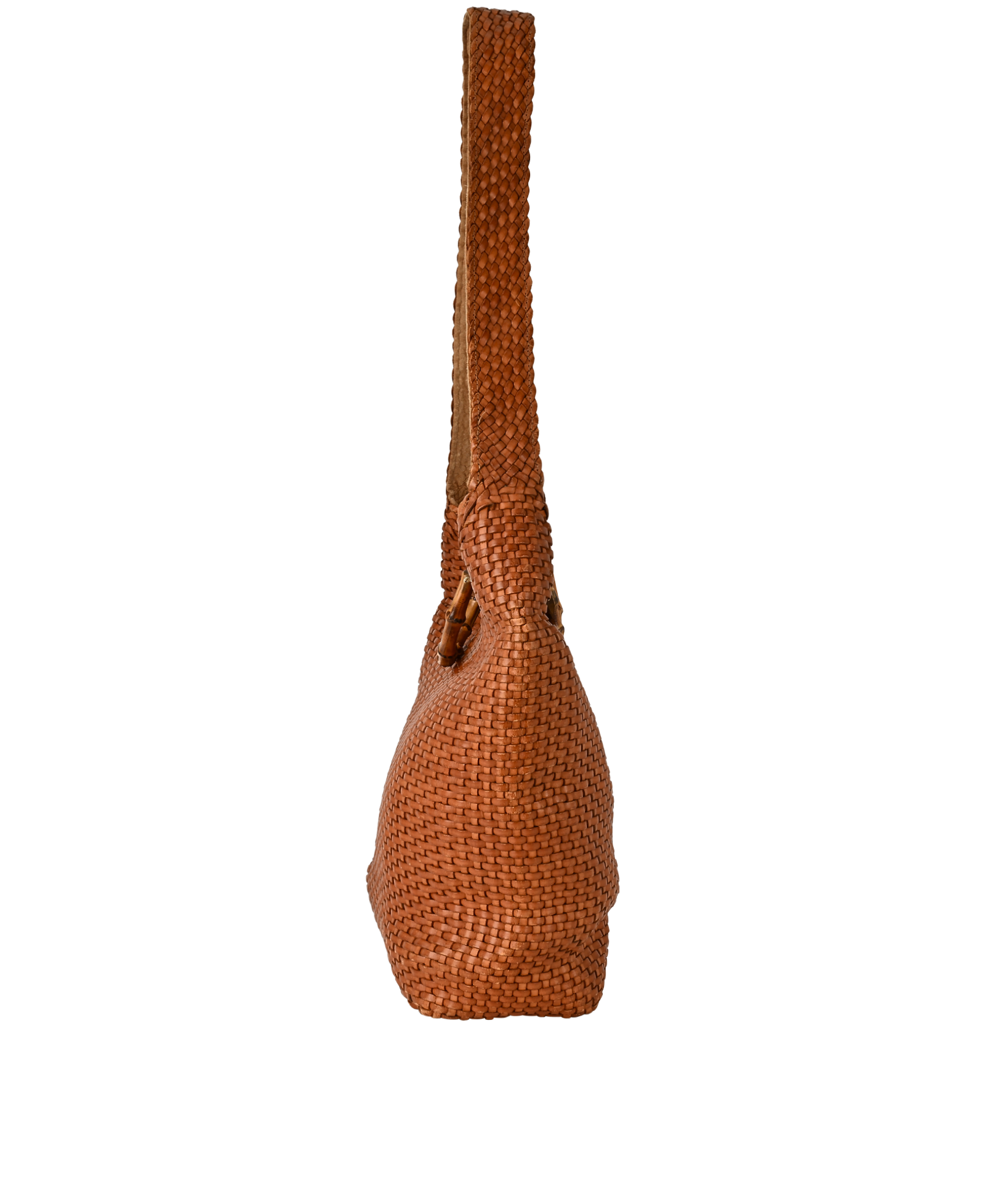 Bamboo Weaved Shoulder Bag, &pound;295, Handbags, Brown, Leather, Bottom view